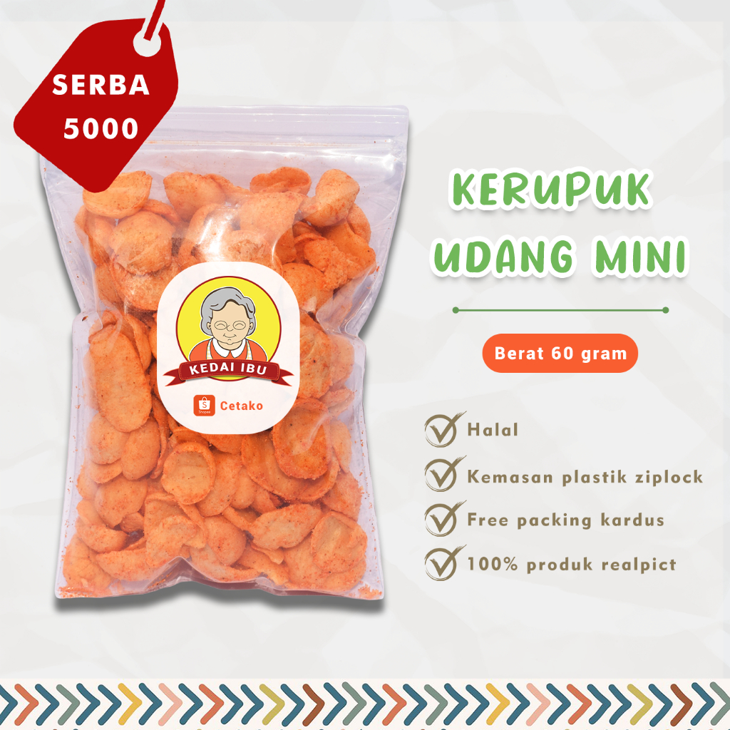 

Cemilan Murah Serba 5000 Jajanan Kerupuk Udang Mini 60gram