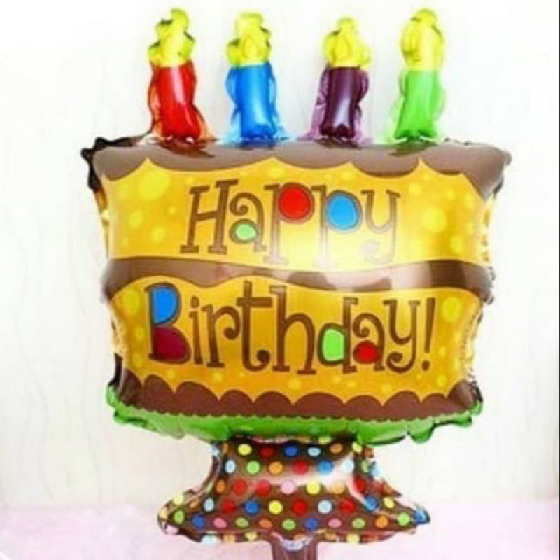 Balon foil karakter kue tart tulisan happy birthday / baloon cake lilin mini / balloon hiasan dekora