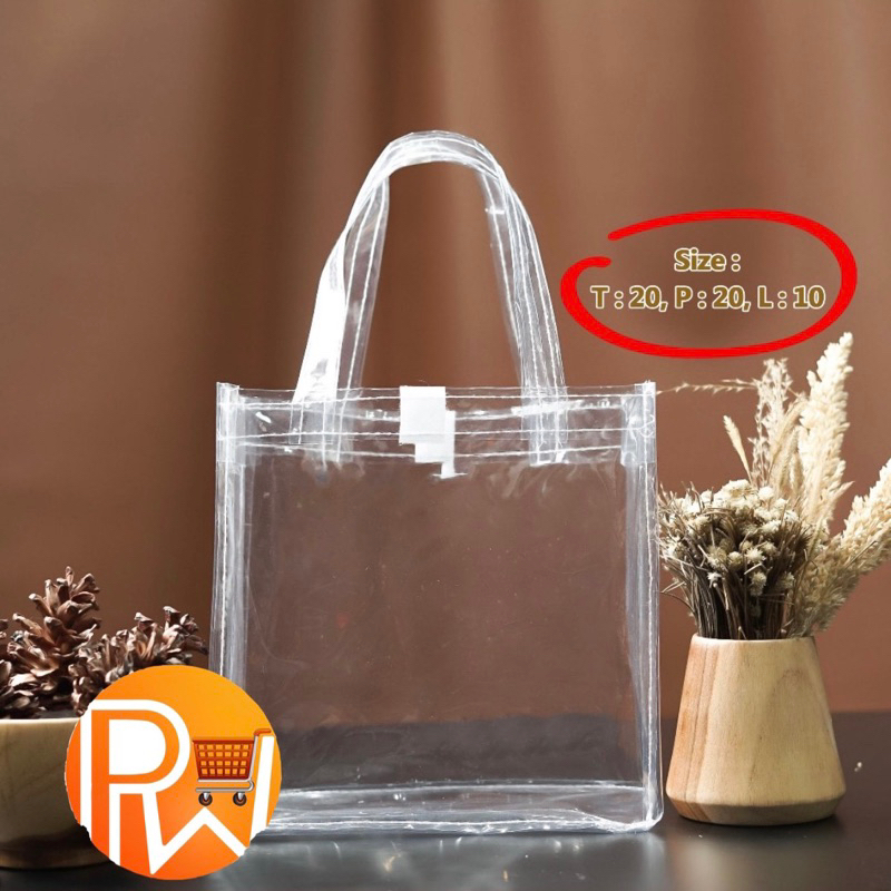 

Tas mika transparant ukuran 20x20x10 cm /25x20x10 cm tebal 0,13 mm / Tas Mika PVC Polos Tas Goodie Bag Anak