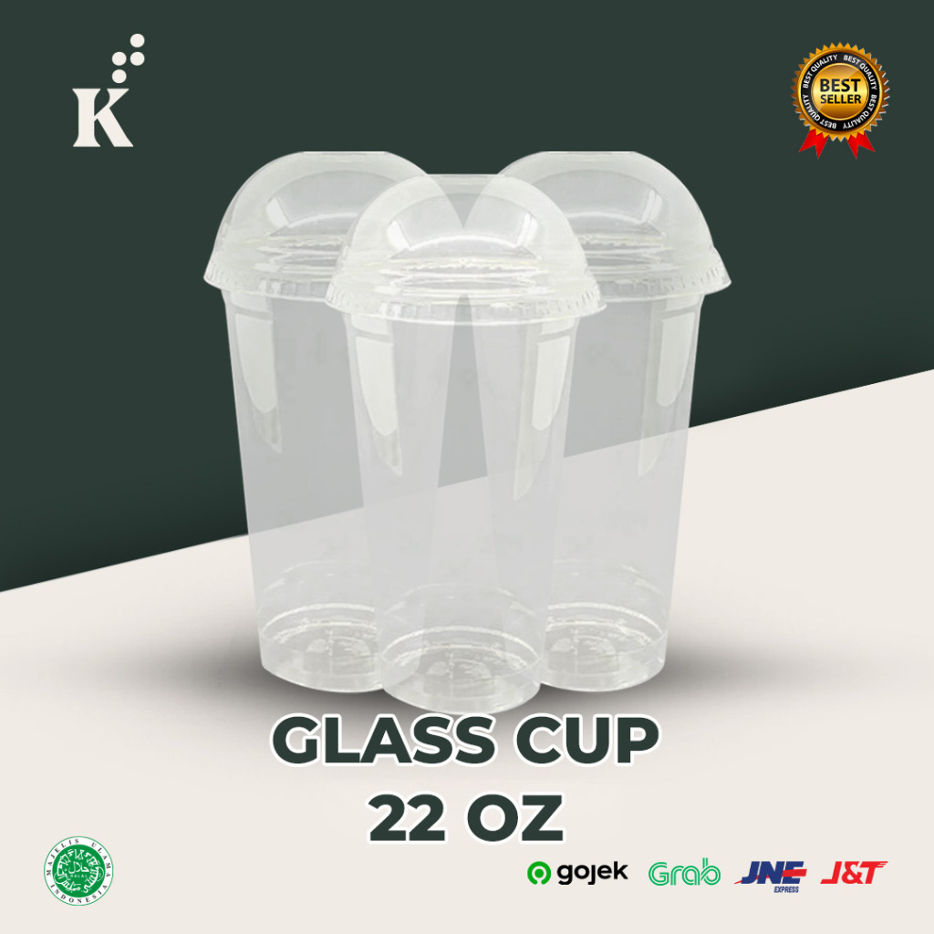 Gelas / Cup Datar 22 Oz PP bahan tebal isi 50 pcs (TANPA TUTUP)