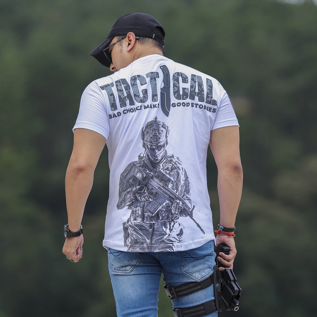 KAOSBOS.ID - Baju Distro Tactical Lengan Pendek Putih Pria Paspampres