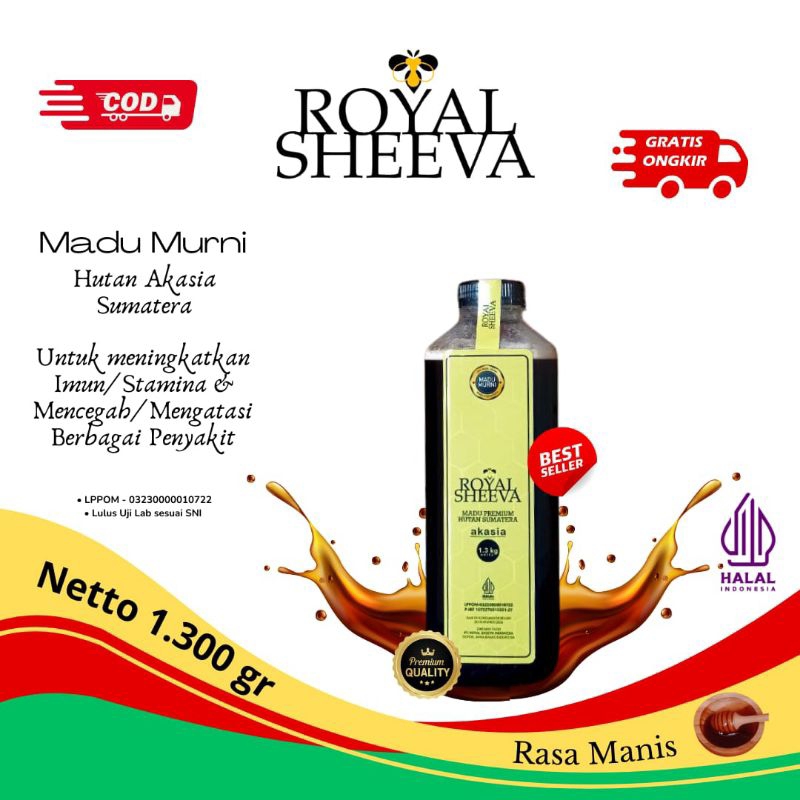 

madu murni royal sheeva hutan akasia sumatera halal mui lulus uji lab 1300gram madu premium