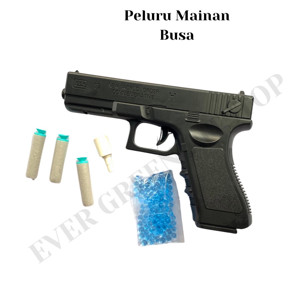 MAINAN ANAK Pistol Plastik Peluru Busa NERF Kokang Water Gel Mainan Lebaran Hadiah Senjata Dewasa Ha