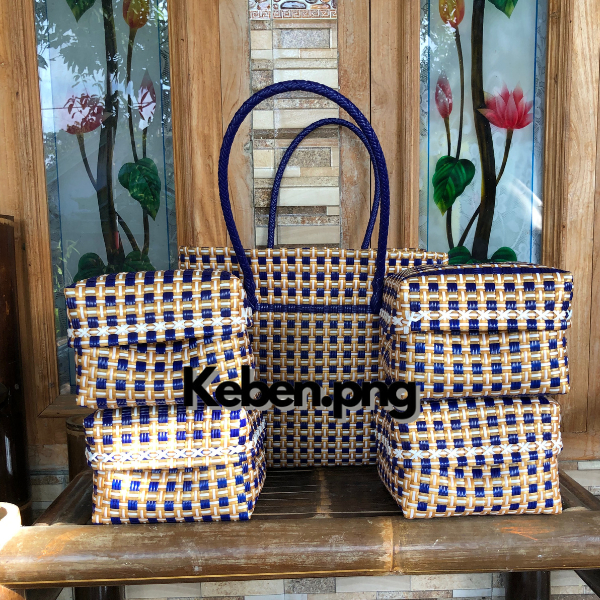 tas anyaman bali warna biru  tas anyaman keben jali premium/ Set keben isi 4 besek bambu