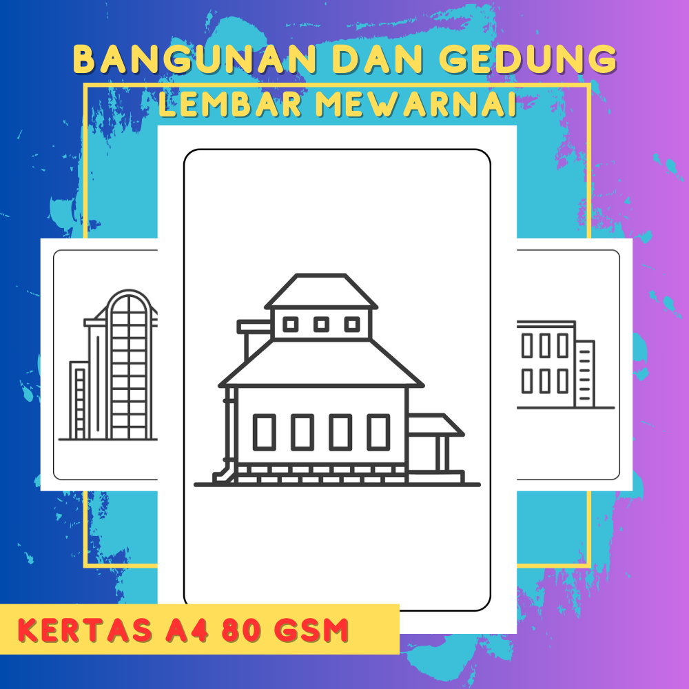 

DIY Coloring Page / Lembar Mewarnai Sketsa TEMA BANGUNAN GEDUNG DAN RUMAH ATAU KANTOR A4