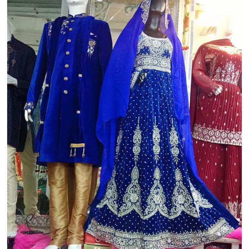 #TjM186 Couple Set Sepasang Baju India Bludru Baldu Royal Blue kostum Costume Jodha Akbar Zee Bollyw