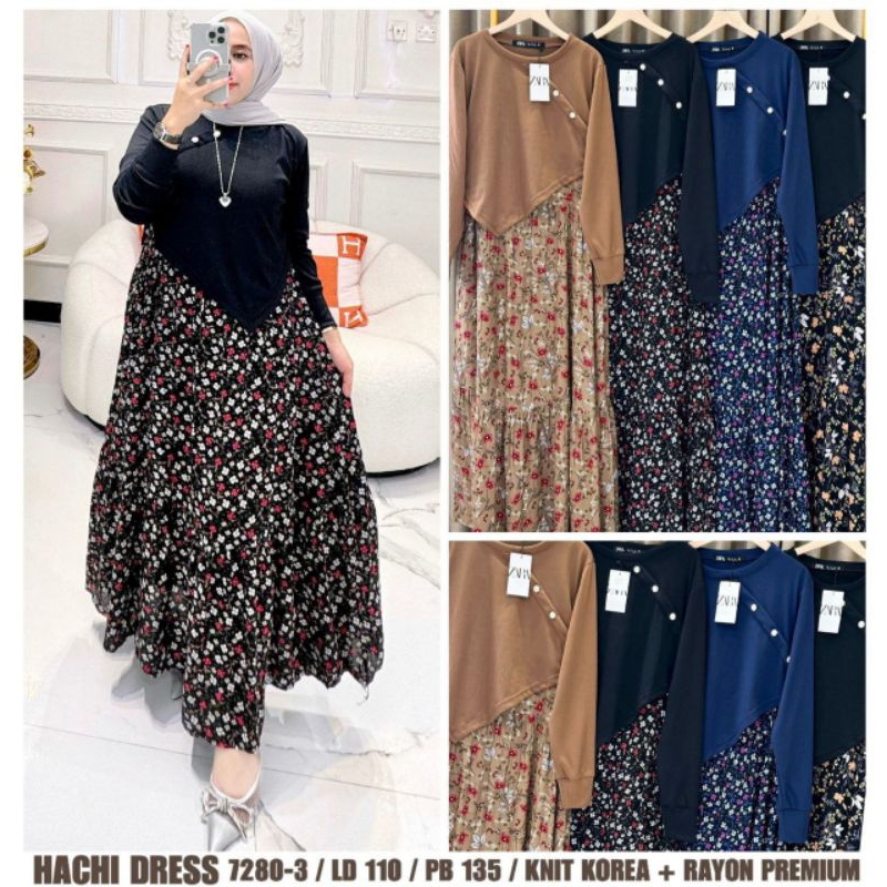Gamis wanita rayon mix knit /Alicia Maxy/Hachi Dress
