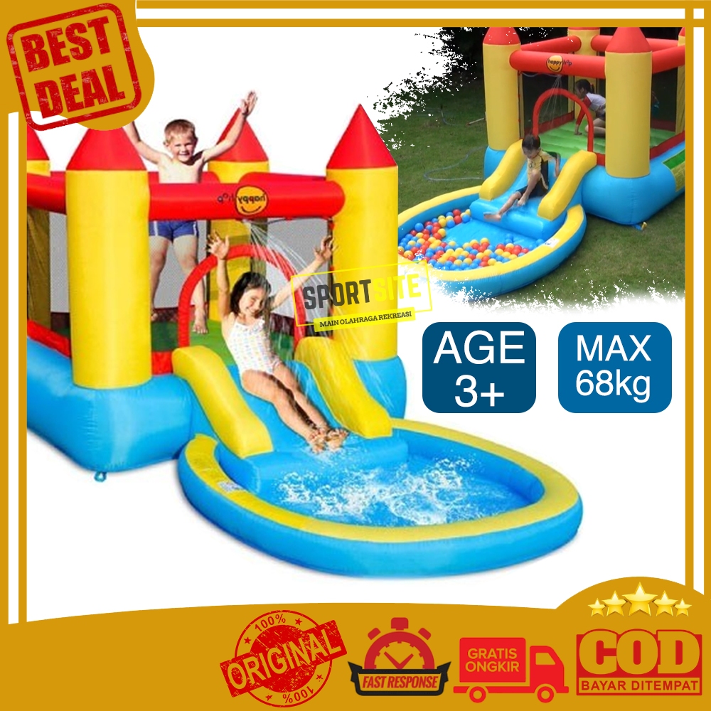 Happy Hop Balon Bouncy Castle With Pool Slide Perosotan Mainan Rumah Anak