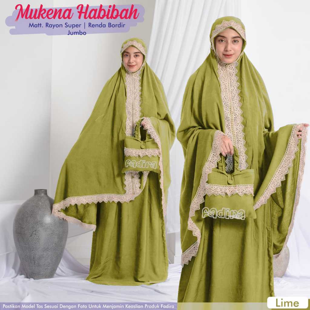 HABIBAH Mukena BAHAN RAYON Premium Mix Bordir SIZE JUMBO free tas by Fadira