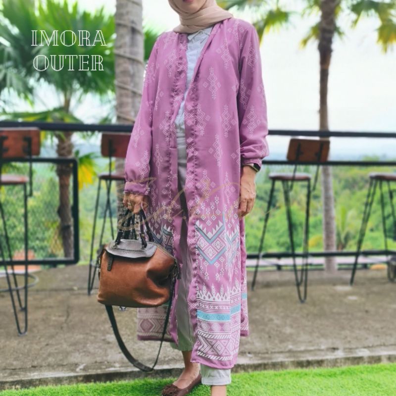 pakaian luaran wanita imora long outer kimono 2in1 cardie panjang ceruty motif