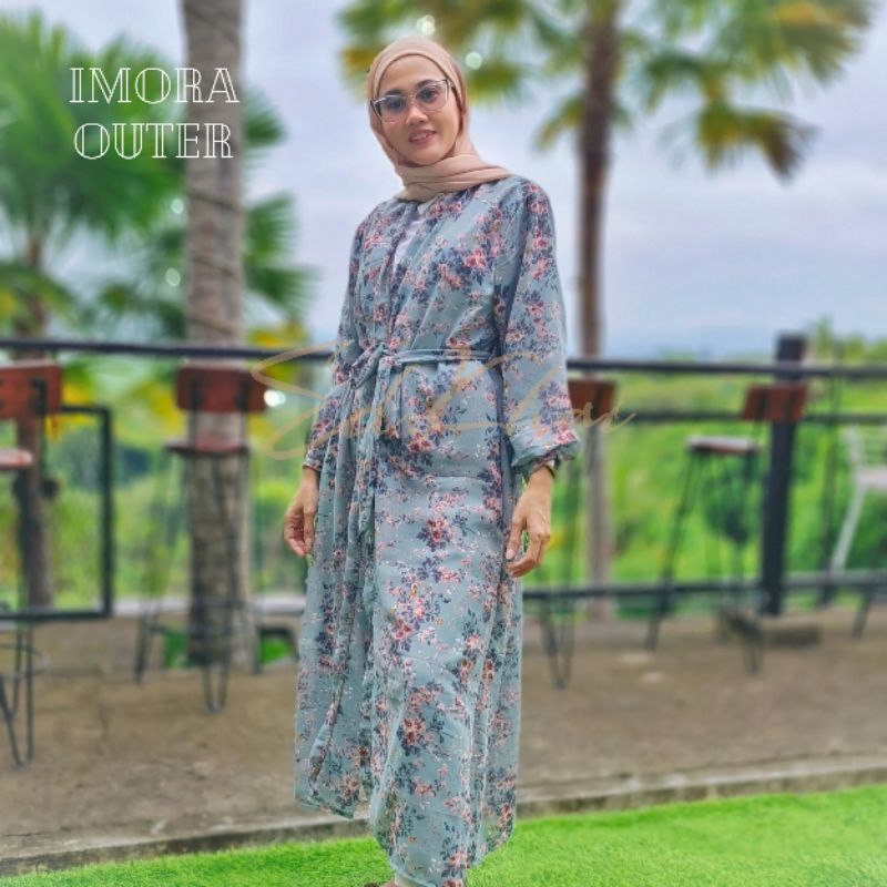 pakaian luaran wanita imora long outer kimono 2in1 cardigan panjang ceruty motif
