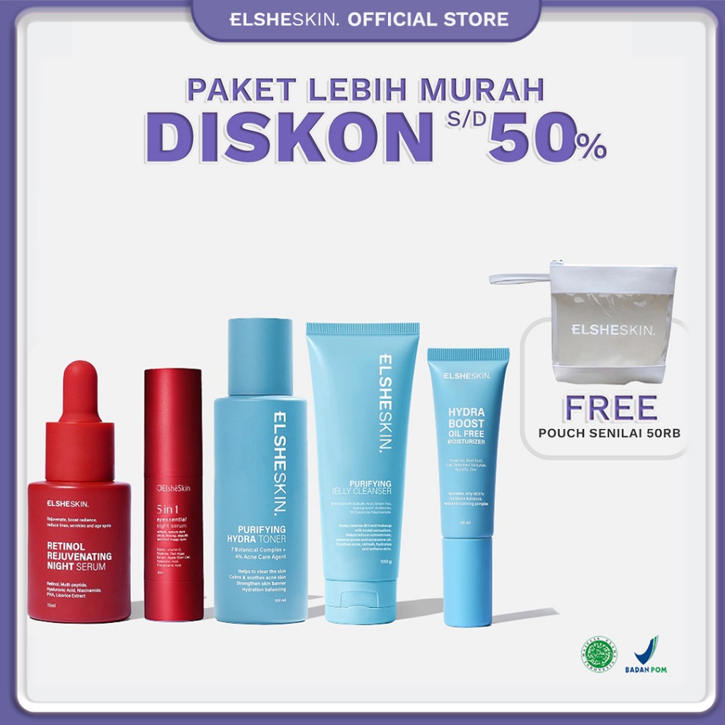 [PAKET ISI 5pcs Disc s/d 50% 15ML] Elsheskin 3 Pcs Skincare Serum, Moisturizer, Advanced Brightening, Calming, Hydrating untuk Mencerahkan Kulit Kusam dan Bekas Jerawat, Pudarkan Flek Hitam, Melembapkan, Kontrol Minyak Berlebih, Oil Control