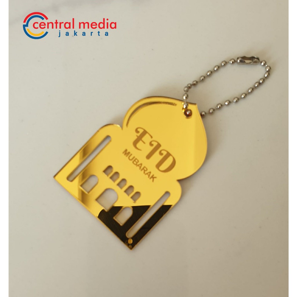 Hang Tag Idul Fitri Mosque Acrylic Mirror Gold Gantungan Hampers Lebaran