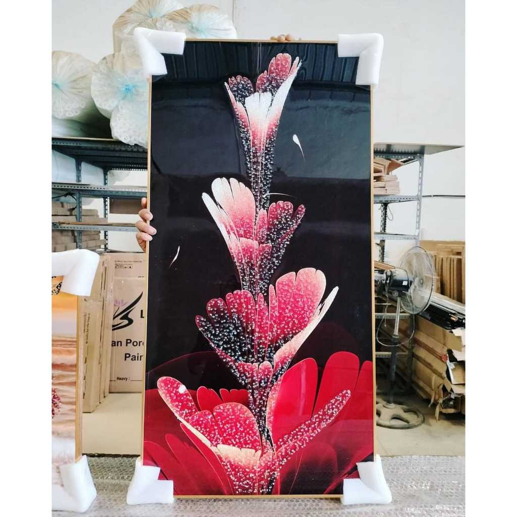 Lukisan Dinding Diamond Crystal Painting 5 D Bentuk Persegi Frame Warna Gold / Black Gambar Bunga