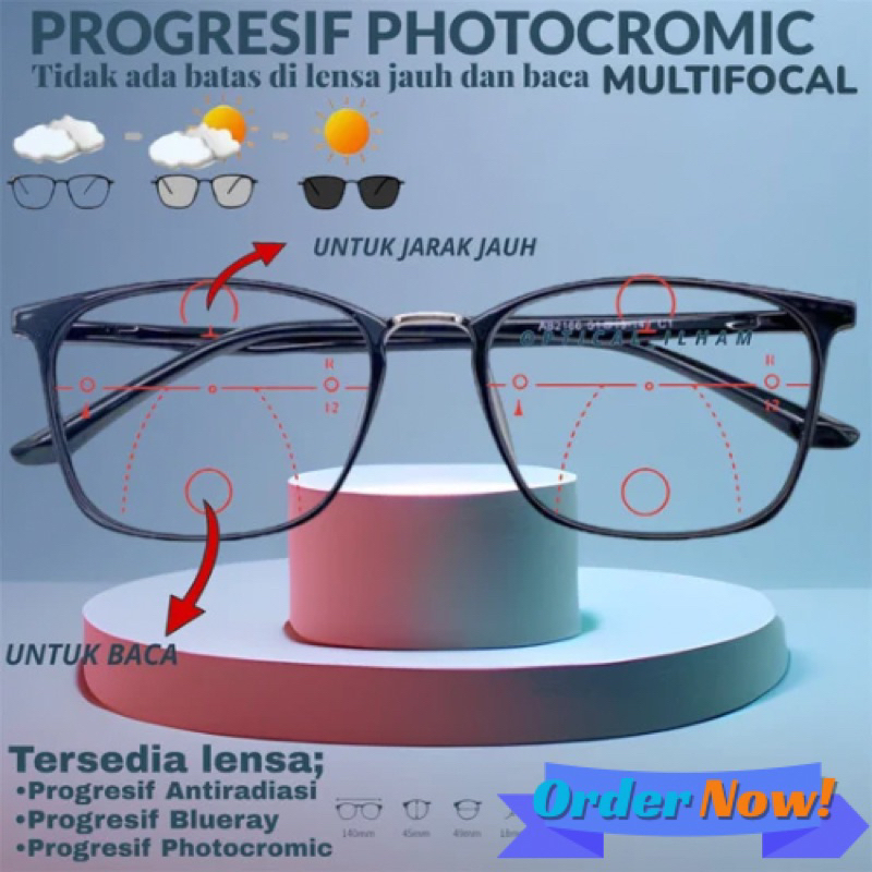 Kacamata Baca Plus Double Focus Photocromic Anti Radiasi Wanita | Kacamata Jauh Dekat Baca Dan Jalan