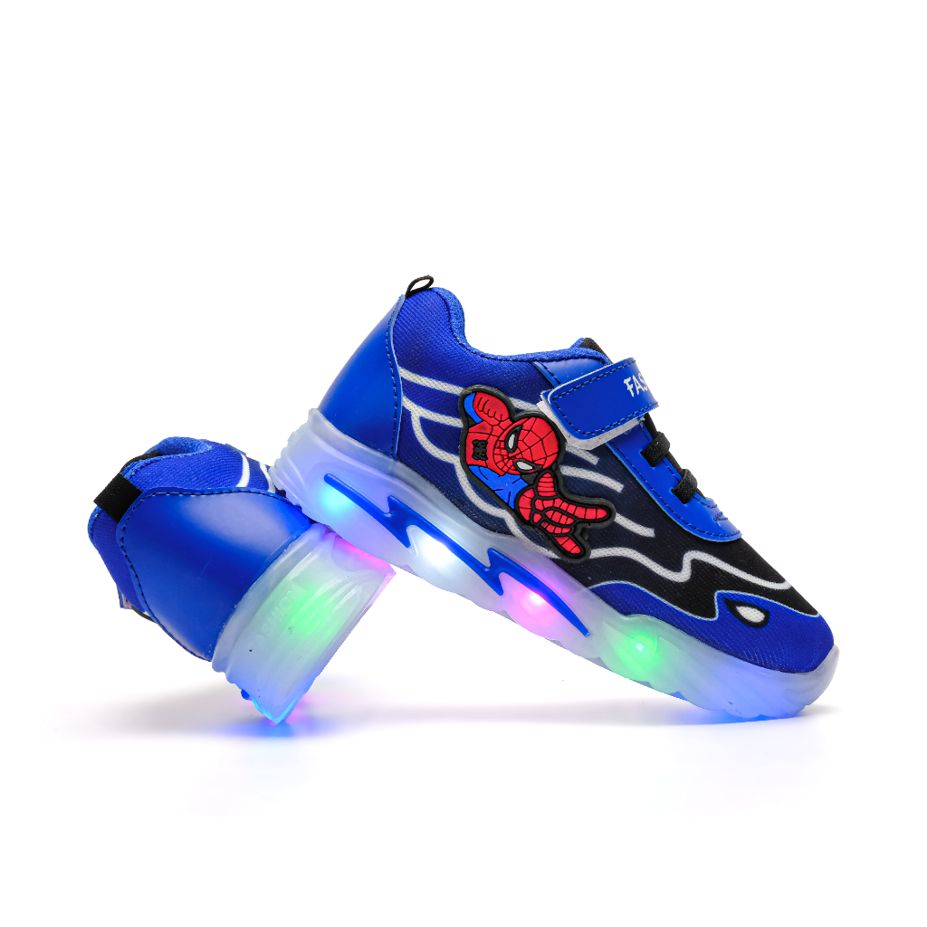 BESTPROMO NEW Sepatu Anak Laki-laki Model Lampu Led / Sepatu Sneakers anak Karakter Spider 1-6 TAHUN