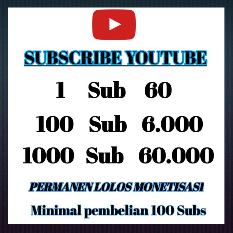 SUBSCRIBER YOUTUBE PERMANEN BERGARANSI 100%TERJAMIN MONETISASI