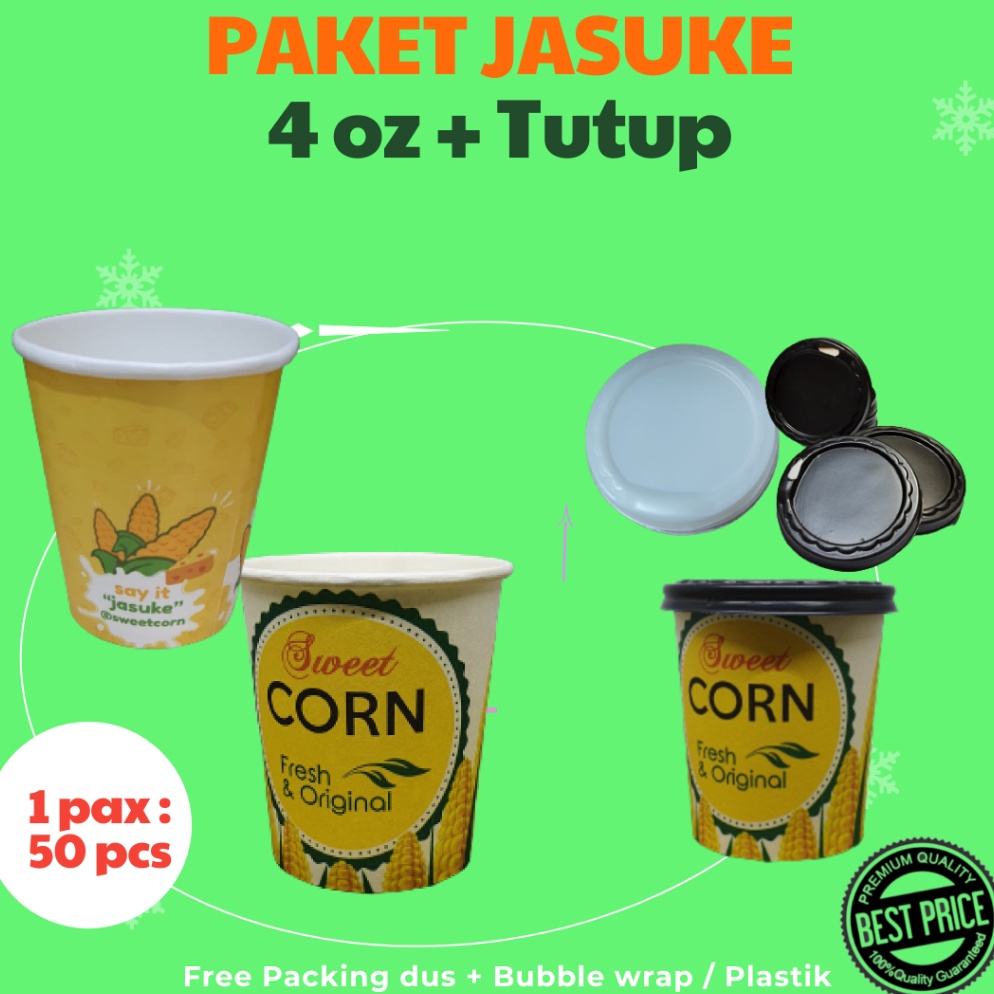Koleksi Terbaru PAKET Jasuke Cup 4 oz  Tutup isi 5 pcs Paper Hot Cup gelas kertas jagung sweetcorn
