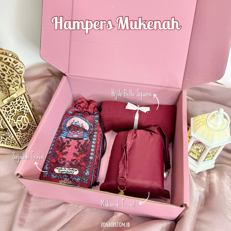 ZONACUSTOM - Hampers Mukenah Sajadah Hijab Hari Raya Idul Fitri Paket Mukena dan Sajadah Traveling H
