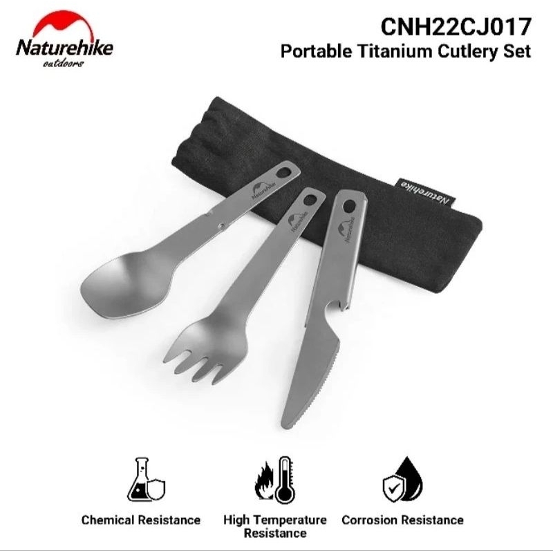 SENDOK GARPU PISAU PORTABLE TITANIUM CUTLERY SET TABLEWARE NATUREHIKE CNH22CJ017 SPOON FORK KNIFE PO