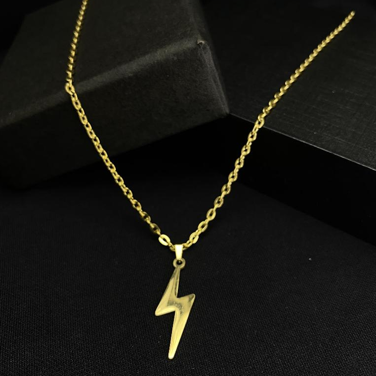 Kalung Titanium Liontin Petir Pria Wanita Rantai Nuri