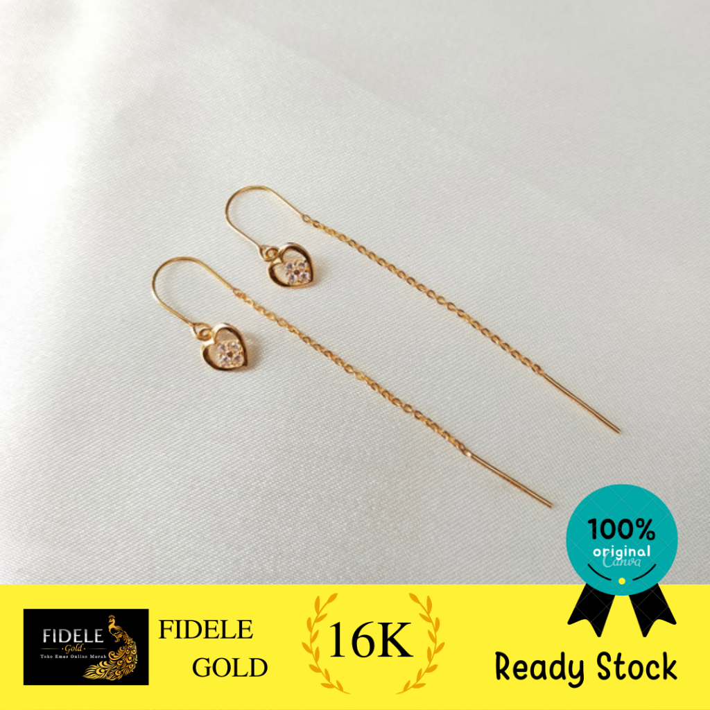 Anting tlusup lestari hati emas asli kadar tua 700 16k