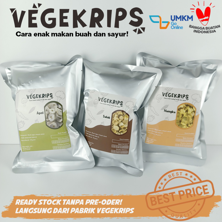 

PAKET 3 PCS Keripik Buah (Apel 50 Gr + Salak 50 Gr + Nangka 50 Gr) VEGEKRIPS