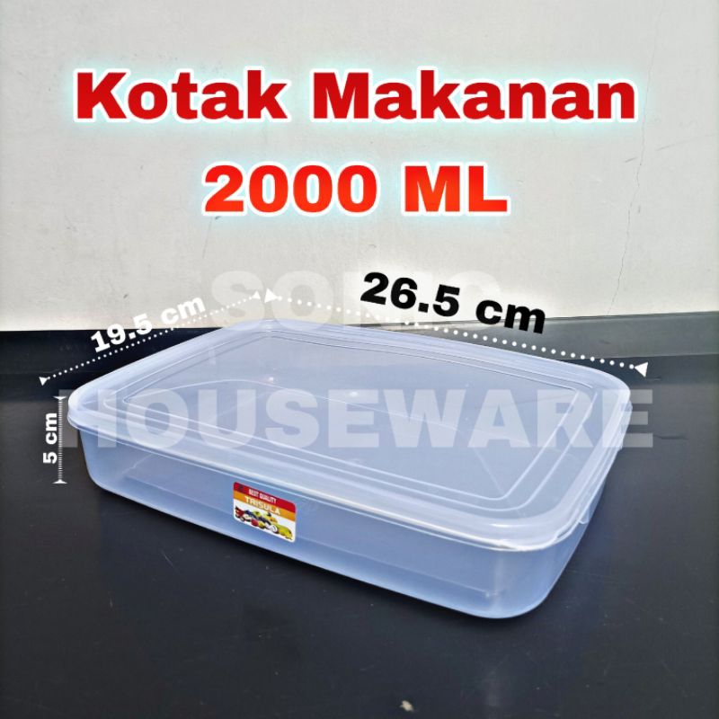 Toples Kotak Makan Makanan Sealware Segi Wadah Food box 2000 ML Ceper Tutup Bening Brownies Bronis B