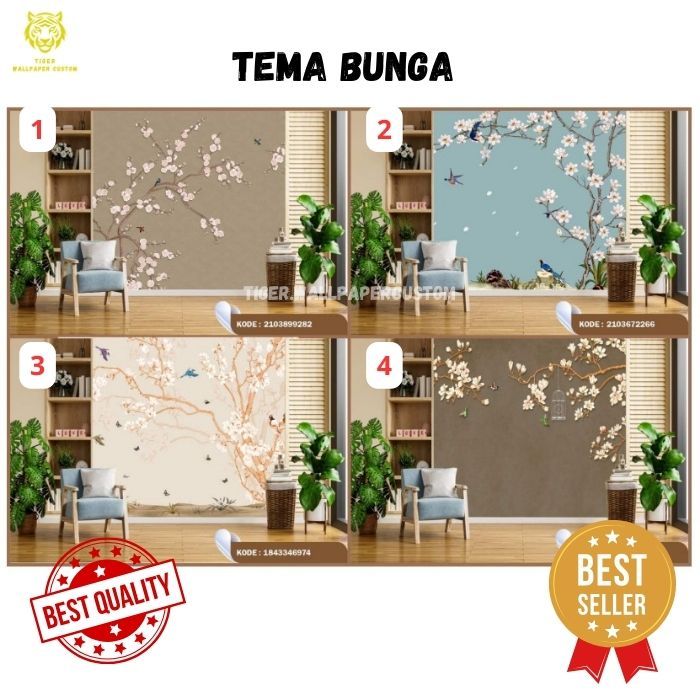 Wallpaper Custom Dinding Motif Bunga - Chinoise - Bunga Kecil
