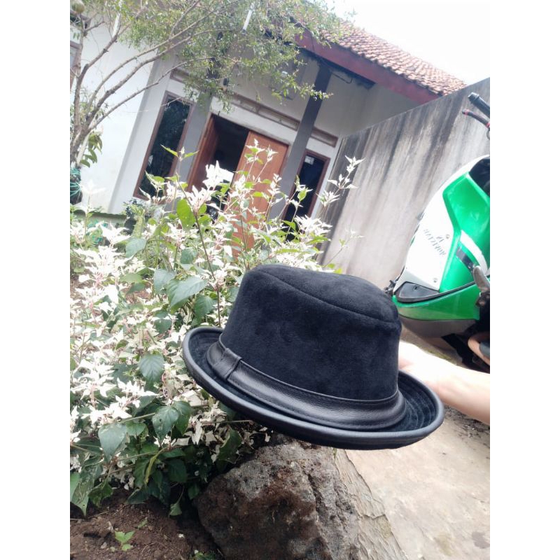 TOPI FEDORA KULIT DOMBA ASLI TOPI PRIA TOPI TOMPI