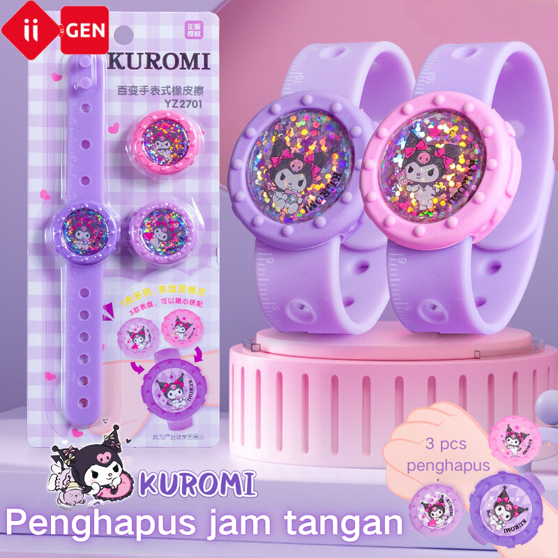 

IIGEN Penghapus & Jam Tangan Kreatif Kuromi Penggaris Lembut 15cm dengan Skala Akurat Dial Menarik Kuromi Penghapus Sekolah Dasar yang Dapat Diganti Lap Bersih dengan Lebih Sedikit Chip