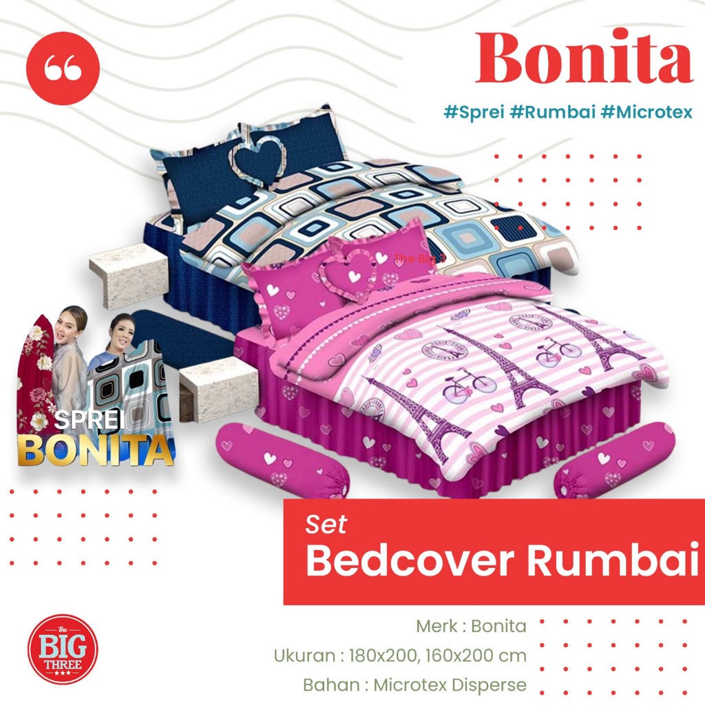 BONITA Set Bedcover + Sprei Rumbai 180x200 King Size - Vega Ningsih Everest Fiona Ratna Spazio Shint