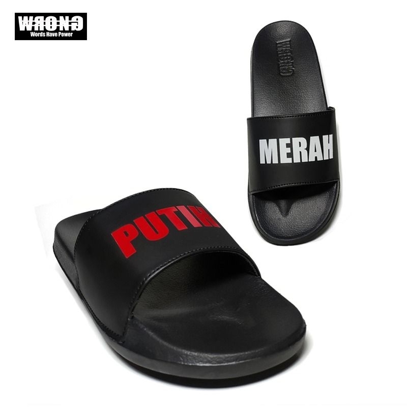 Sandal Slip On Pria Wanita | Sandal Slipper | Sandal Selop | WRONG - Merah Putih