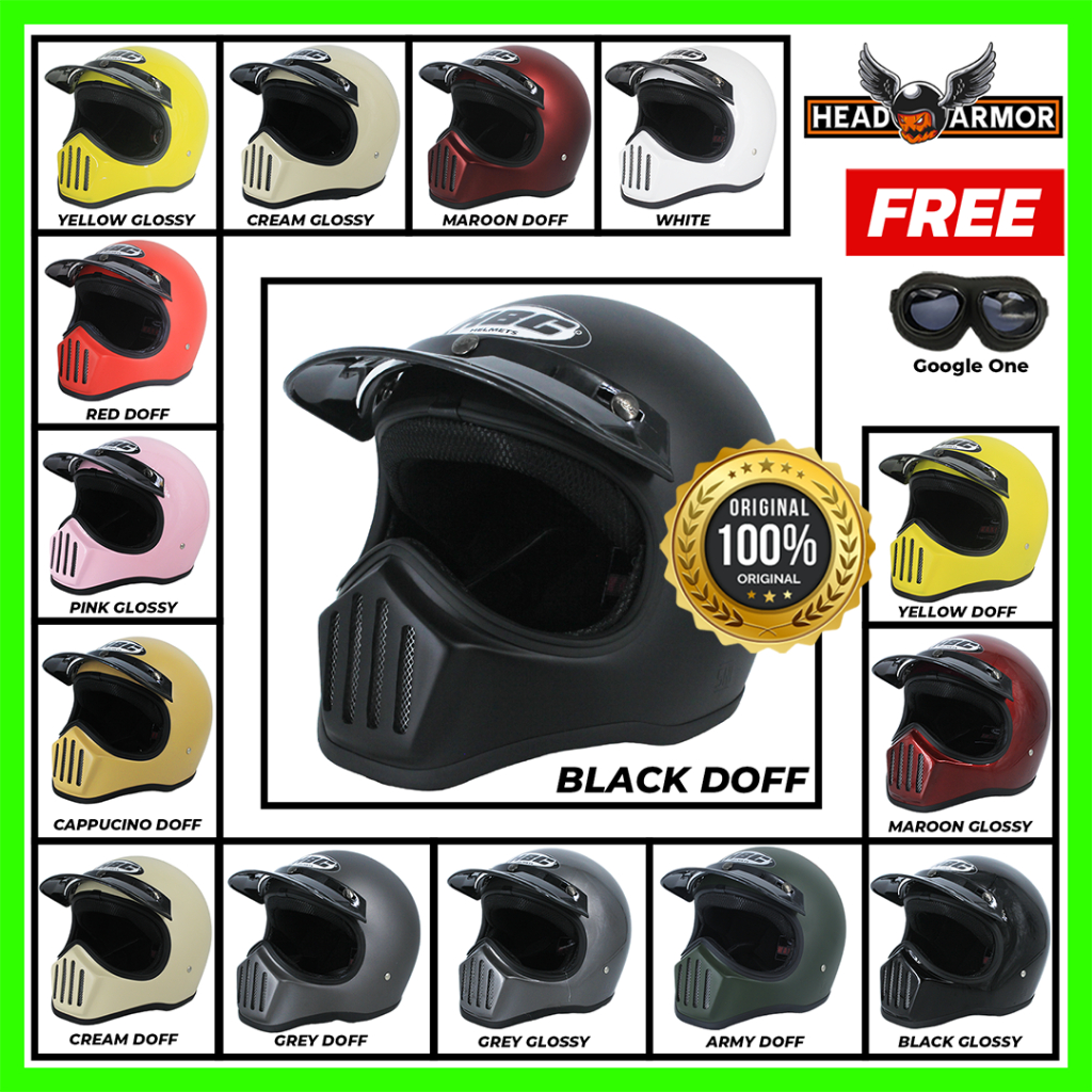 Helm Cakil HBC POLOS | FREE Kacamata Goggle | Helm Retro | Helm Full Face