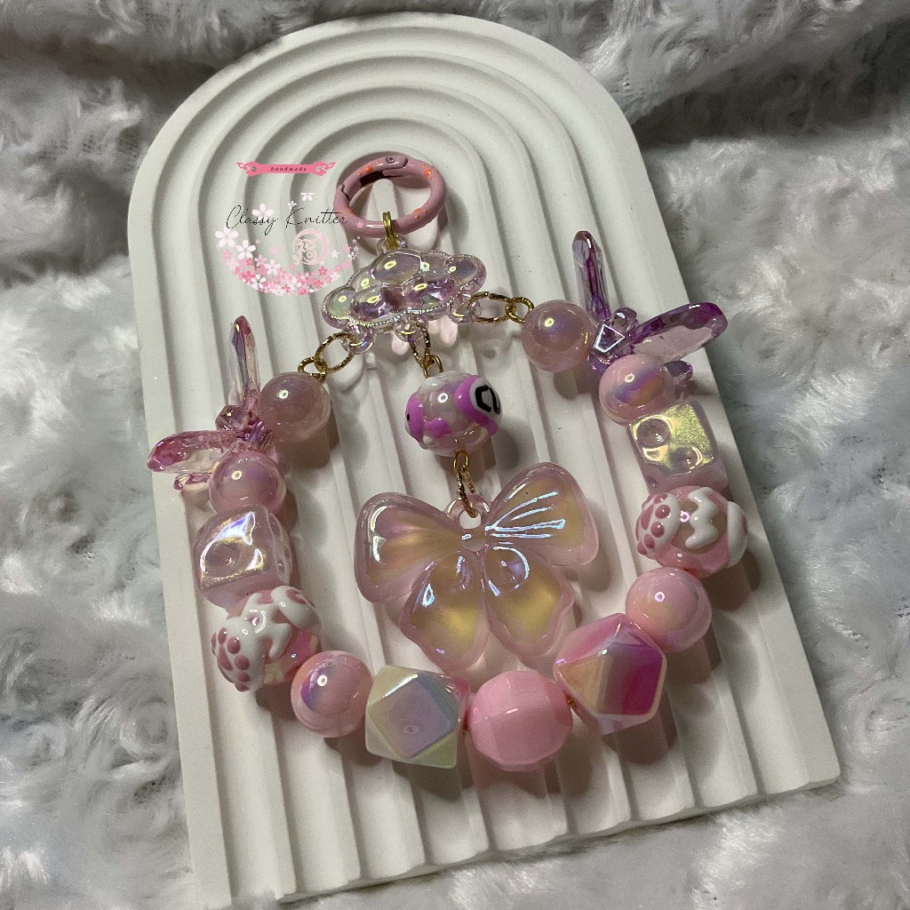 Key Chain Pita GID Beads Lukis - Gantungan Kunci GID - Nyala dalam gelap - Kupu terbang - Gantungan 