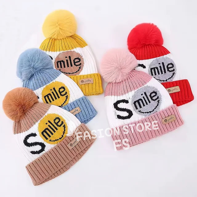 Topi kupluk bayi baru lahir lucu kupluk rajut jambul smile model korea topi bayi laki laki