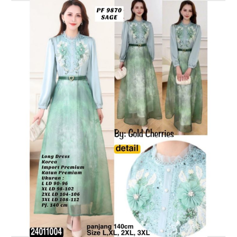 Dress premium 9870 Gold cheries Hijau...