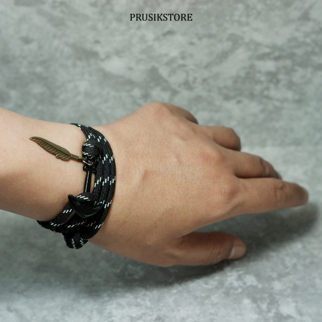 [COD]Gelang Prusik Jangkar Gelang paracord Bracelet Charm Bandulan Bulu Feather Daun