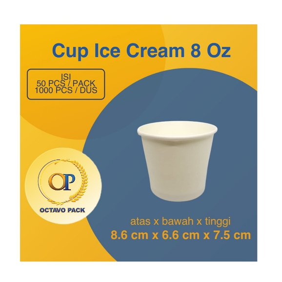 Paper Ice Cream Cup 8 Oz Cold Polos Dpe / Gelas Kertas Es Krim 8 Oz