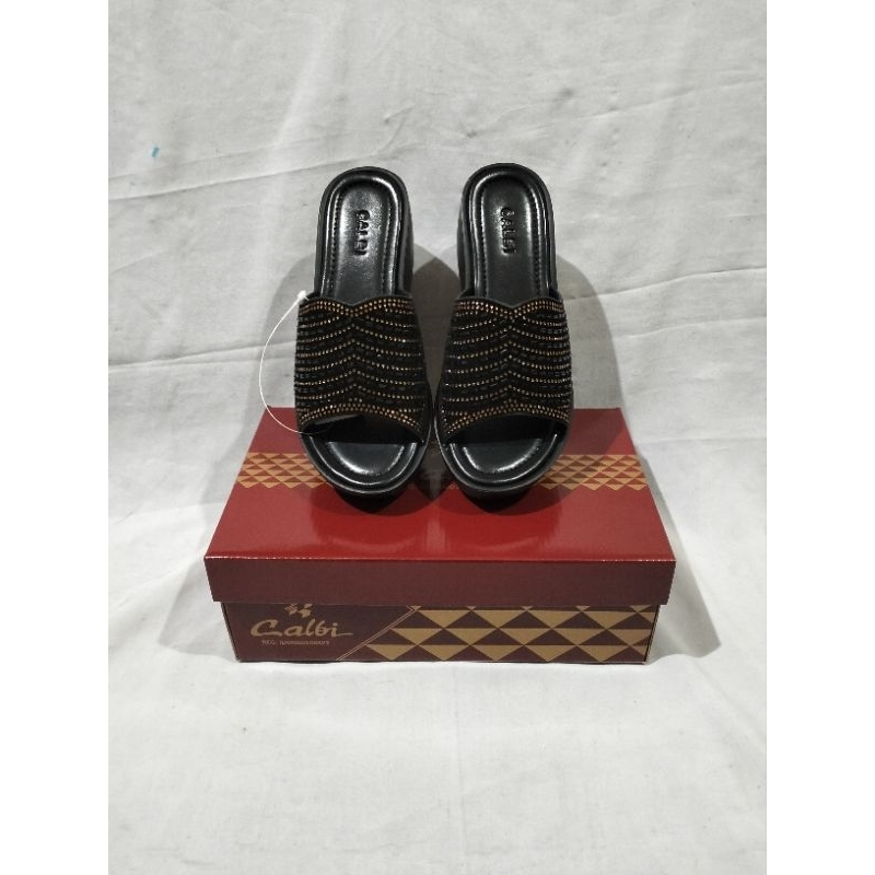 Sandal wedges wanita CALBI ORIGINAL KLX 2003 HITAM