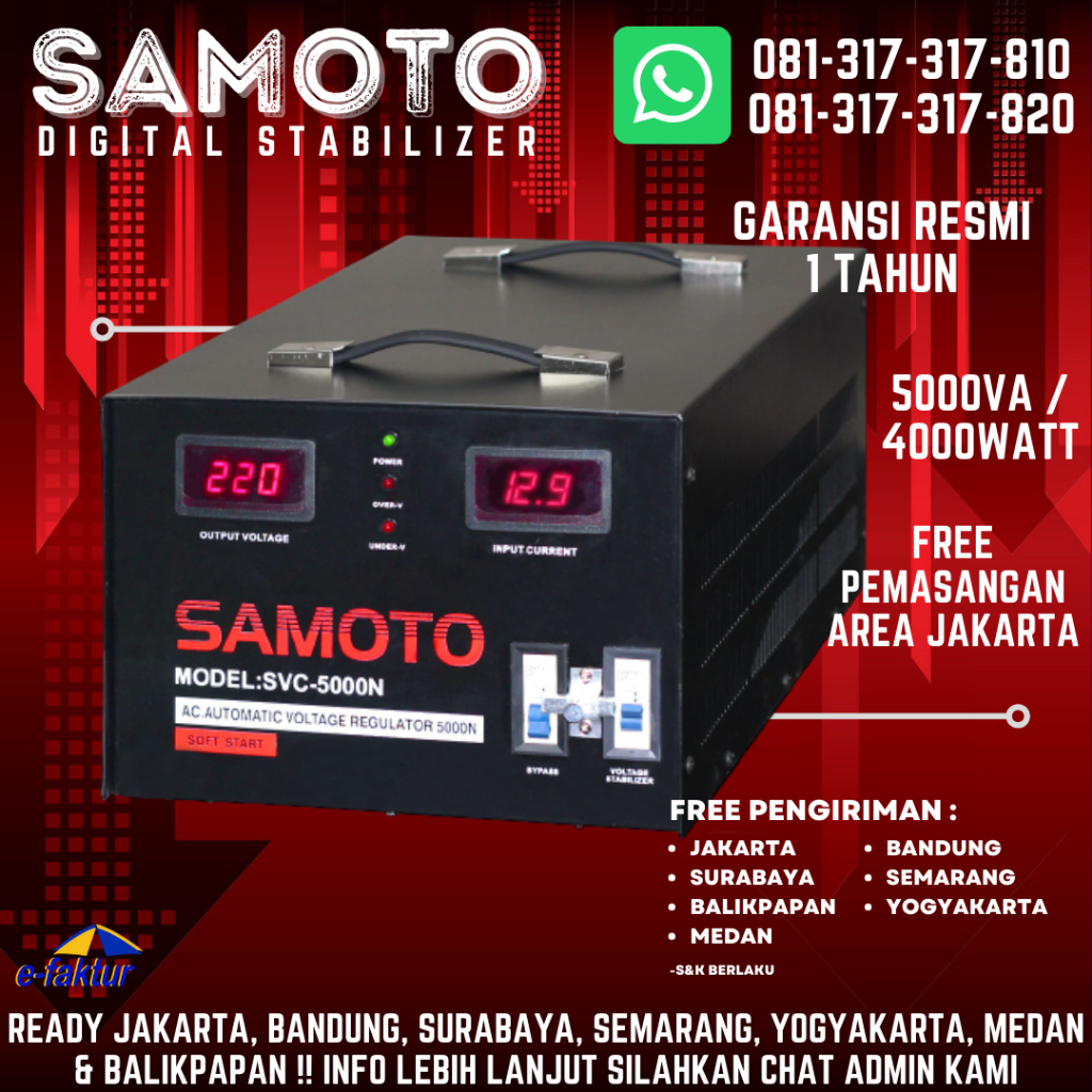 STABILIZER SAMOTO 5000VA - STAVOLT LISTRIK / STABILIZER MESIN KOPI 5000VA