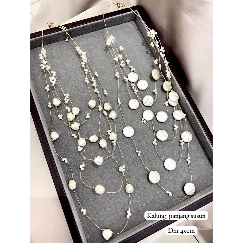 Kalung mutiara pearl Model panjang susun Premium Quality Anti karat Anti alergi T036