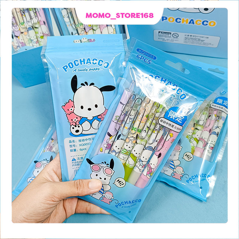 

(6PCS) Puplen gel sanrio motif pochacco, pen gel kantor sekolah aesthetic tinta warna hitam tebal 0.5mm