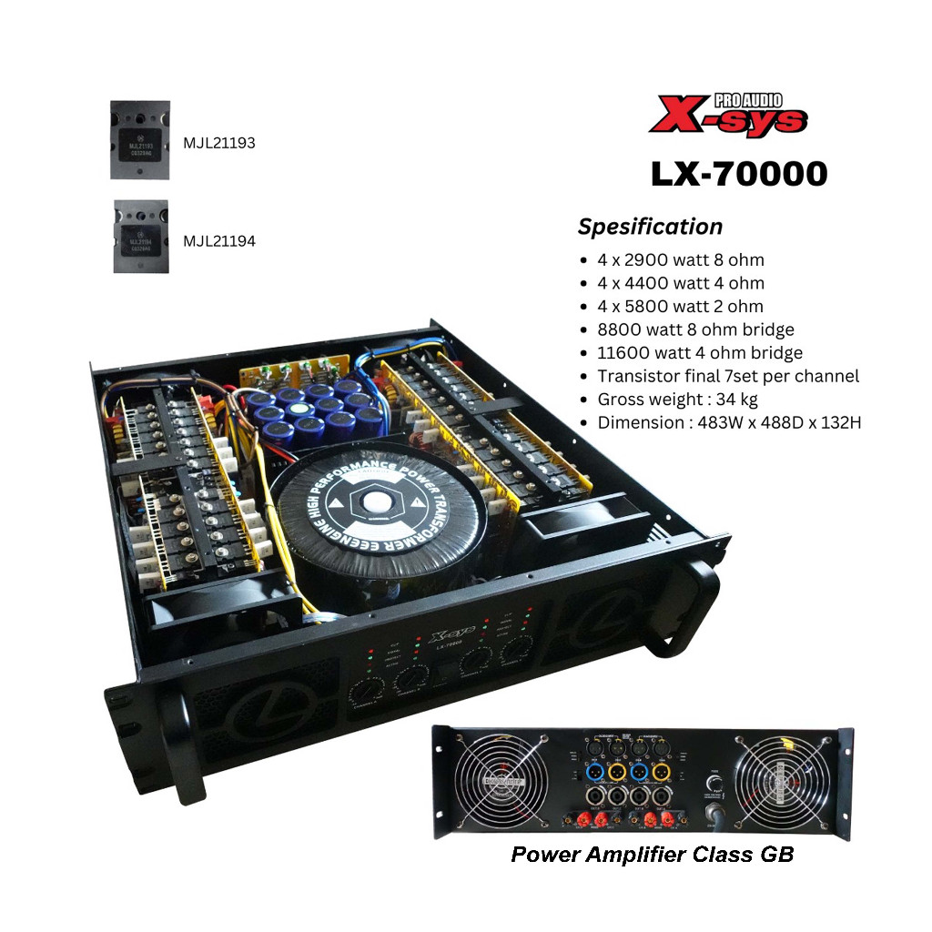 X-Sys Power Amplifier LX70000 LX-70000 GB Class -Profesional Amplifier