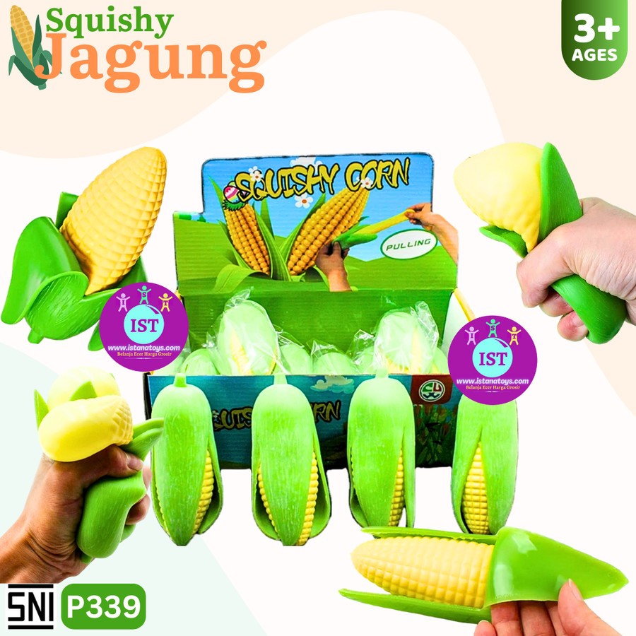 Mainan Anak Squishy Jagung Daun Hijau P339 Simple Murah Kenyal
