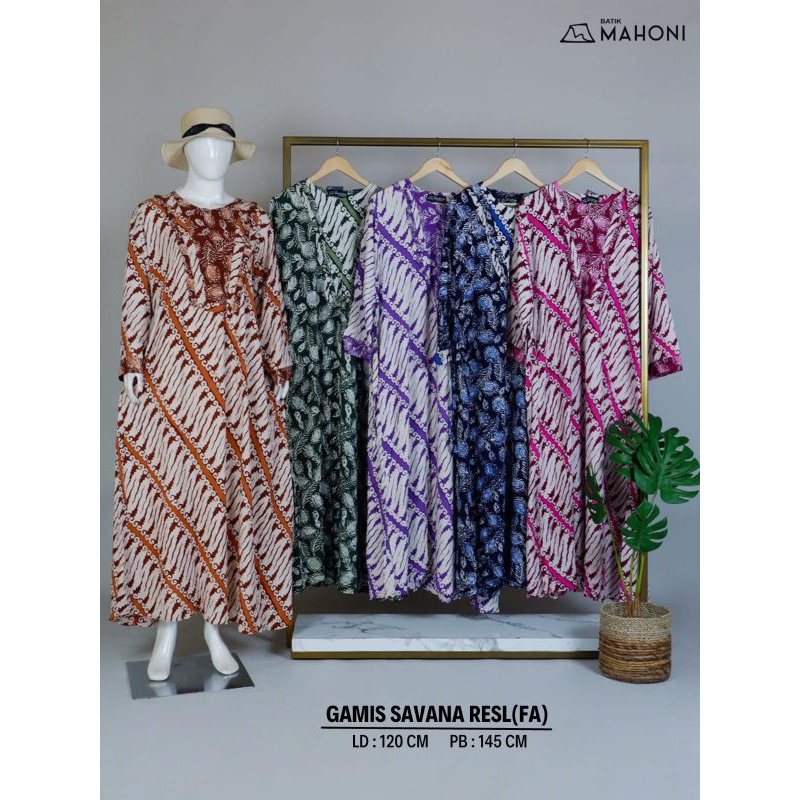 Batik Mahoni [LD 120) Batik Mahoni Gamis Savana Resleting (FA)