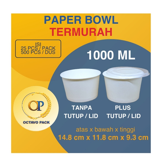 Paper Bowl 1000ml /  Mangkok Kertas 1000ml / Paper Bowl Tebal 1000ml / Rice Bowl 1000ml / Paper Bowl