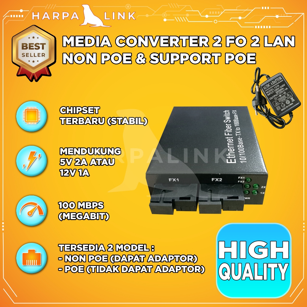 Media Converter 2 FO 2 LAN 2 SC 2 RJ45 10/100 Mbps Full Body Casing Switch Fiber Optic Optik 2 Port 