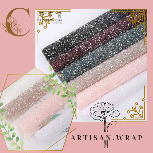 [LEMBAR] Flower Wrapping Jaring Mesh Snow Tile Sparkling Net 50 cm - Korean Kain Tile Jaring Salju B