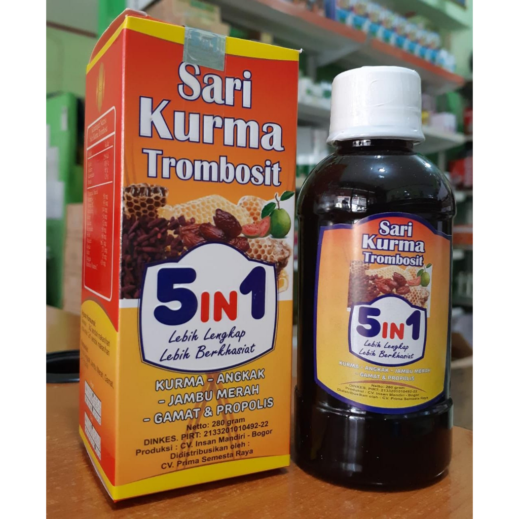 

Sari Kurma Trombosit 5 in 1 isi 280 gr ( kurma+angkak+jambu merah+gamat+propolis)